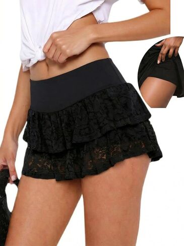 Pleated Ruffle Mini Skort Women High Stretchy Sexy Skirt with Shorts Underneath 2025 in Saudi Arabia
