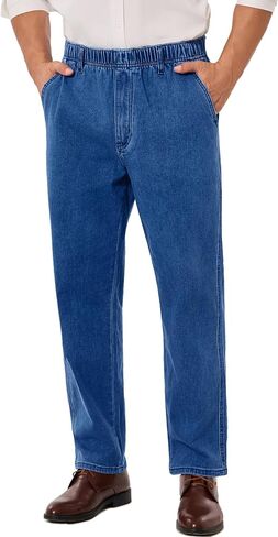 voeeron Mens Elastic Waist Jeans Relaxed Fit Denim Pants Casual Mens Elastic Waist Pants in Saudi Arabia