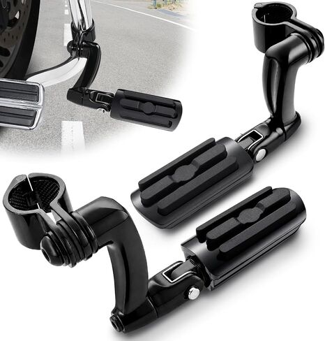 Benlari Highway Pegs Longhorn Offset, 1-1/4" 304 Stainless Steel Clamps Extension Arms Footpegs Fit for Harley Touring Street Glide Softail Dyna Sportster fits 1.25"(32mm) Engine Guard Style2 (Chrome) in Kuwait
