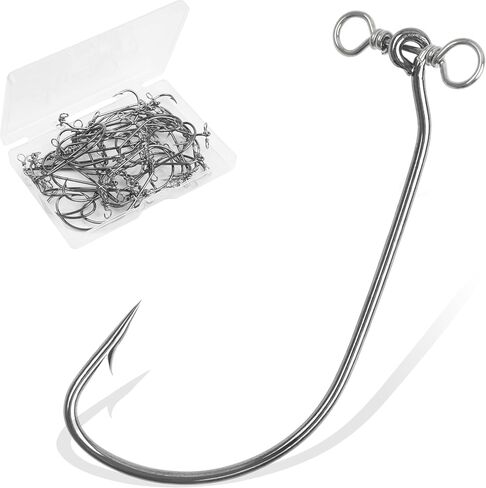 Drop Shot Fishing Hooks, 40pcs in-line Drop Shot Rig Hooks and Swivel Soft Plastic Worm Hooks High Carbon Steel Fishing Hooks for Bass, Perch Fishing Size 2/0, 3/0, 4/0 in Saudi Arabia