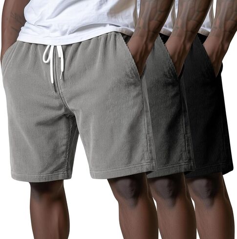 Riyiper 3 Pack Men's Corduroy Shorts L-5XL Big and Tall Drawstring Elastic Waist Pockets Loose Fit Casual 2025 Summer in Saudi Arabia