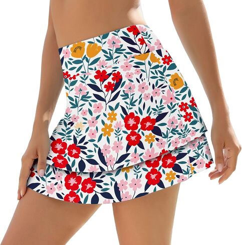WOWENY Swim Skirt for Women 2 Layered Ruffled Flowy Floral High Waisted Swimsuit Built-in Swim Bikini Bottoms in Saudi Arabia
