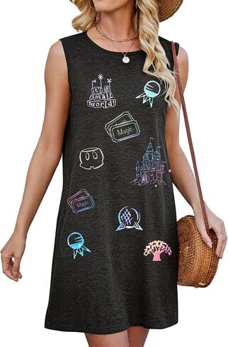 BANGELY Magical Women Dress Love Castle Graphic Magic Princess Family Vacation Party Sleeveless Knee Length Outfit in Saudi Arabia