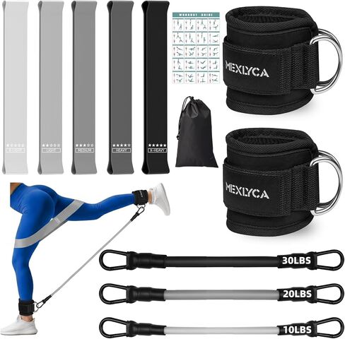 Resistance Bands Set – Resistance Band and Adjustable Ankle Exercise Bands with Cuffs Great Equipment for Training, Working Out, Yoga,Home Gym with Training Guidance & Carry Bag,Set of 8 (Black) in Saudi Arabia