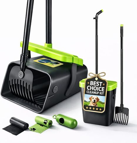 Pooper Scooper Swivel Bin & Rake Kit Set of 2 for Large Medium Small Dogs with 46" Long Metal Handle and 35 Waste Bags, Poop Scooper to Clean Pet Waste Use for Yard, Grass, Dirt or Gravel in Kuwait