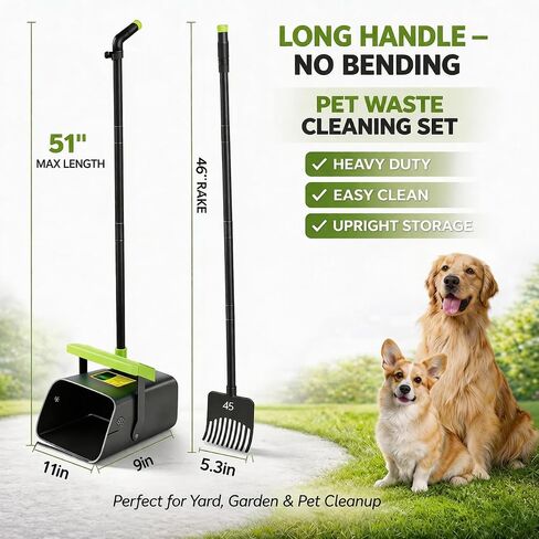 Pooper Scooper Swivel Bin & Rake Kit Set of 2 for Large Medium Small Dogs with 46" Long Metal Handle and 35 Waste Bags, Poop Scooper to Clean Pet Waste Use for Yard, Grass, Dirt or Gravel in Kuwait