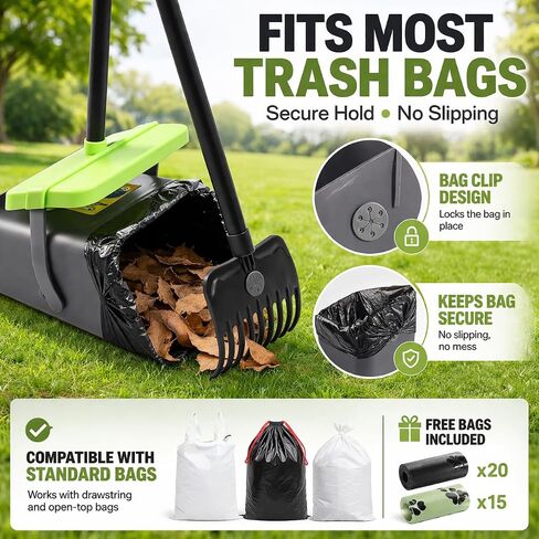 Pooper Scooper Swivel Bin & Rake Kit Set of 2 for Large Medium Small Dogs with 46" Long Metal Handle and 35 Waste Bags, Poop Scooper to Clean Pet Waste Use for Yard, Grass, Dirt or Gravel in Kuwait