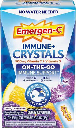 Emergen-C Immune Plus Crystals, On-The-Go Immune Support Supplement with Vitamin C, Vitamin D, B Vitamins, Zinc and Manganese, Berry Lemonade - 28 Stick Packs in Saudi Arabia