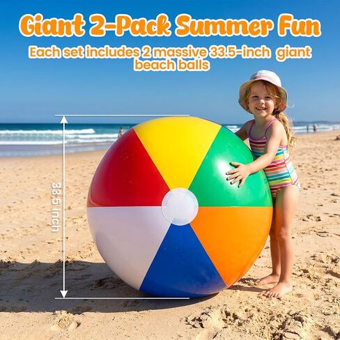 FUTUREPLUSX 2PCS Large Beach Balls, Inflatable Pool Balls 42" PVC Beach Balls Classic Rainbow Colors for Kids Summer Pool Beach Party in Saudi Arabia