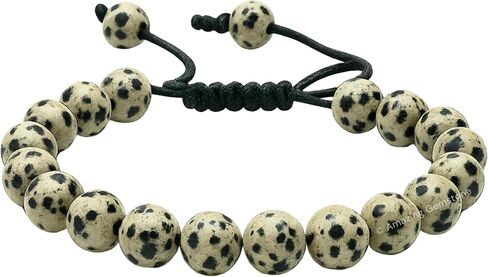 Dalmatian Jasper Bracelet for Women Men's Gifts - Protection Healing Crystal Bracelet - 8mm Gemstone Beaded Adjustable Bracelet Pulseras Para Hombres Mujer Stocking Stuffers in Saudi Arabia
