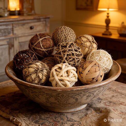 Kesywale 9pcs Rustic Decorative Balls for Centerpiece Bowls Vase Tray Fillers, 2.8 inch Assorted Wicker Rattan Balls Green Moss Orbs Spheres Home Table Decor (A) in Saudi Arabia