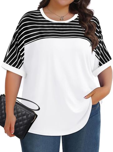 Luyaa Womens Plus Tops Size Short Summer Thirts Crewneck Lourd Discal Tunic Blouse L - 5XL in Kuwait