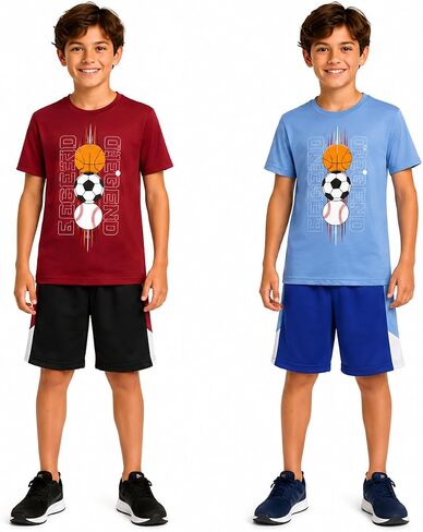 Boys' Active Shorts Set - 4 Piece Dry Fit Performance T-Shirt and Basketball Shorts (4-16), Size 14-16, RedBlack Goat in Saudi Arabia