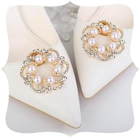 JWICOS 2Pcs Women Pearl Shoe Clips Round Crystal Shoe Buckles Fashion Removable Shoe Charms Decorative Rhinestone Shoe Clips Accessories for Wedding Party Proms Heels Flats in Kuwait