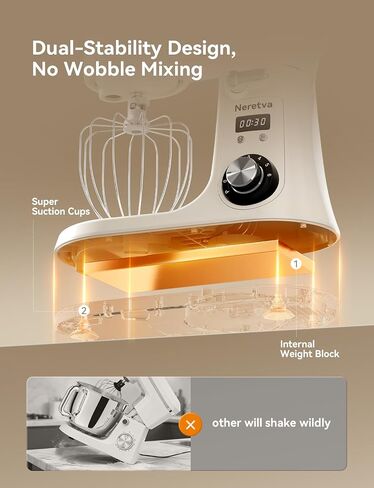 Neretva Stand Mixer, BPA-Free Stainless Steel Mixers Kitchen Electric Stand Mixer [6.34QT& 6-Speed& 400W] Lightweight& Large Capacity& LED Display Kitchen Mixer with Whisk, Flat Beater, Dough Hook in Saudi Arabia
