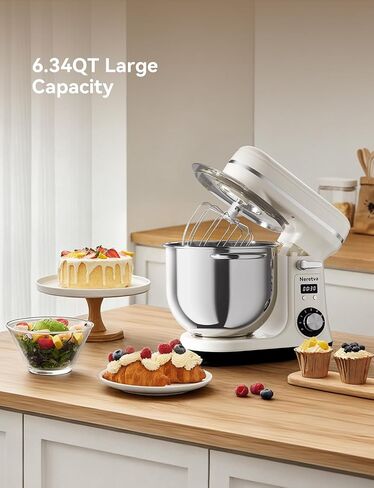 Neretva Stand Mixer, BPA-Free Stainless Steel Mixers Kitchen Electric Stand Mixer [6.34QT& 6-Speed& 400W] Lightweight& Large Capacity& LED Display Kitchen Mixer with Whisk, Flat Beater, Dough Hook in Saudi Arabia