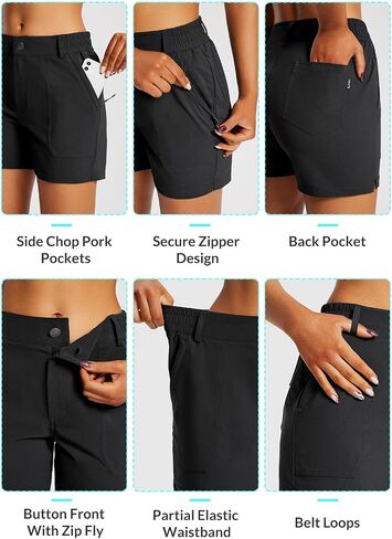 BALEAF Womens 4.5" Camping and Hiking, Outdoor Lifestyle Shorts Quick Dry Rip Stop Lightweight Athletic Shorts Stretch with Chop Pork Pockets Zipper UPF 50+, Large, Khaki in Saudi Arabia