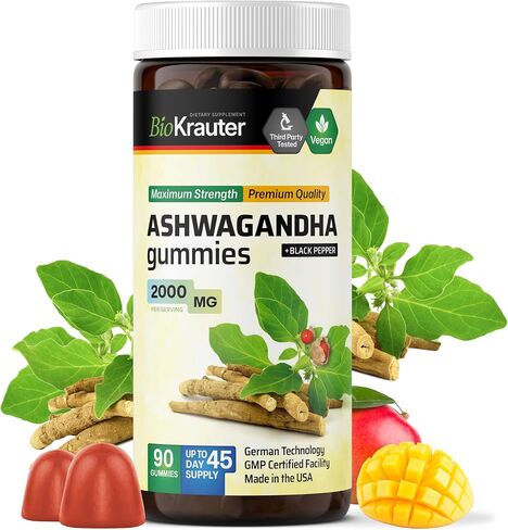 MAUWE HERBS Ashwagandha مع صمغ الفلفل الأسود - التوتر، المزاج الهادئ، دعم تعزيز الدفاع صمغ أشواغاندا - مكملات أشواغاندا الصمغية القابلة للمضغ - نباتي - نكهة المانجو 90 مضغ in Kuwait
