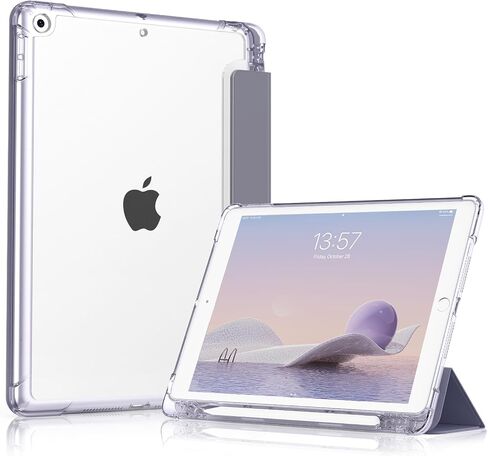 kenke Case for iPad 9th/8th/7th Generation 10.2 Inch with Pencil Holder, Light Weight Trifold Smart Hard Shell Case, Clear Back Cover [Auto Sleep/Wake] for iPad 10.2 2021/2020/2019, Light Green in Saudi Arabia