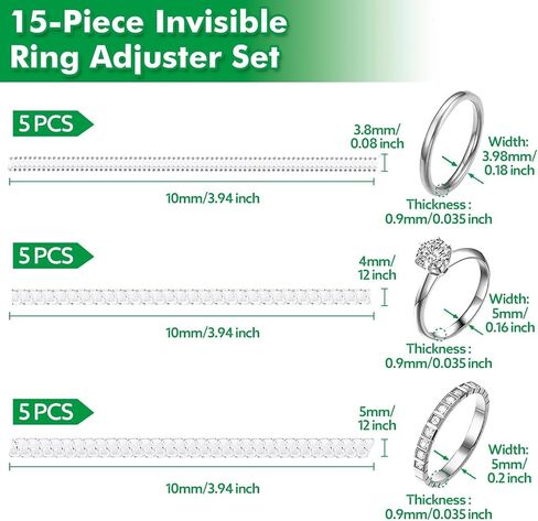 Anpro 15 Pack Ring Size Adjuster - with 3 Sizes Clear Ring Sizer Adjuster for Loose Rings,Spiral Silicone Tightener Set,Invisible Ring Guards(Please See The Below Picture for The Steps) in Saudi Arabia