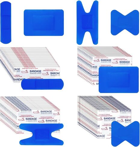 200 Pcs Waterproof Blue Bandaids, 4 Shapes Food Service Blue Detectable Adhesive Flexible Bandages with Quilt-Aid Pad, Breathable Bandaids for Catering Wound Care and Protection in Saudi Arabia