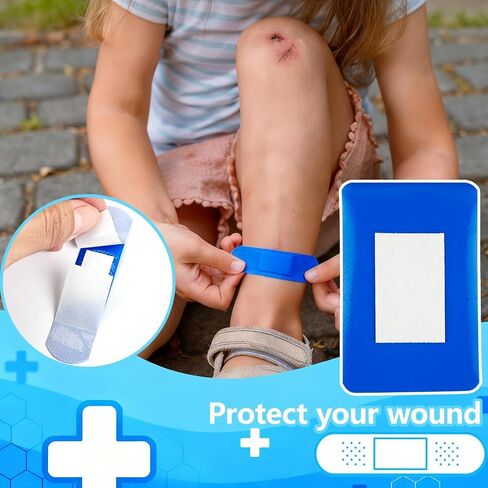 200 Pcs Waterproof Blue Bandaids, 4 Shapes Food Service Blue Detectable Adhesive Flexible Bandages with Quilt-Aid Pad, Breathable Bandaids for Catering Wound Care and Protection in Saudi Arabia