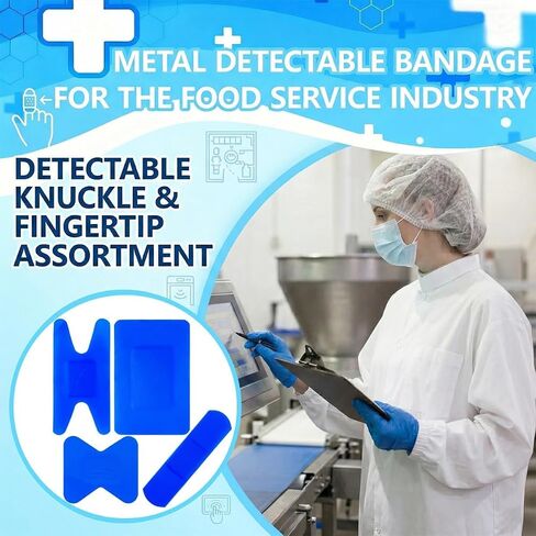 200 Pcs Waterproof Blue Bandaids, 4 Shapes Food Service Blue Detectable Adhesive Flexible Bandages with Quilt-Aid Pad, Breathable Bandaids for Catering Wound Care and Protection in Saudi Arabia