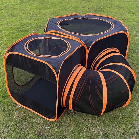 Portable Cat Dog Playpen Tent with Play Tunnel, Pop-up 3-in-1 Two-Room Pet Play House Tent, Foldable Pet Maternity Room for Puppy & Kitten, Condo for Small Animals Indoor Outdoor Play Tent in Saudi Arabia