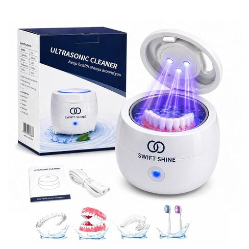Ultrasonic Retainer Cleaner with 3UVC Light | Fast 3-Minute Cycle for Night Guards, Aligners, Dentures & Jewelry | Professional Dental Appliance MouthGuard Cleaner in Saudi Arabia