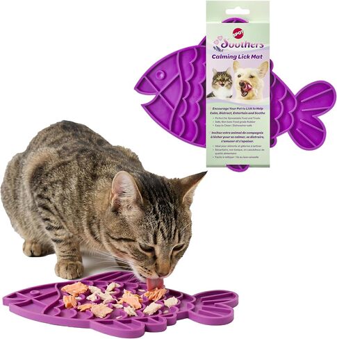 SPOT Soother Lick Mat-Licking Mat for Cats, Kittens, Medium and Large Dogs and Puppies, Food Grade Rubber, Anxiety Reliever, Dog Peanut Butter Lick Pad, Slow Feeder, 9.75inch, Fish in Saudi Arabia