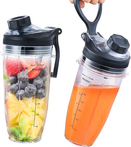 Replacement 24oz Blender Cup and New Lid with Handle for Nutri Ninja BN401 BN751 BN801 Foodi SS101 SS151 SS351 SS401 BL450 BL456 BL480 BL482 BL640 BL642 BL682 Ninja Blender Auto IQ Blade, 2-Pack in Saudi Arabia