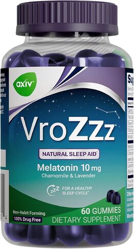 AXIV VroZzz Melatonin Sleep Aid Gummies, 10 mg Melatonin, Helps You Asleep Naturally, Sleep Aid, Occasional Nap Support, Chamomile, Lavender & Valerian Root, 60 Count in Saudi Arabia