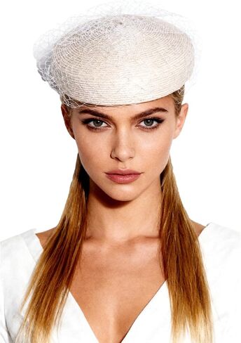 Women's Elegant Bridal Straw Fascinator Hat with Veil | Wedding Church Hat & Formal Tea Party Headpiece in Saudi Arabia