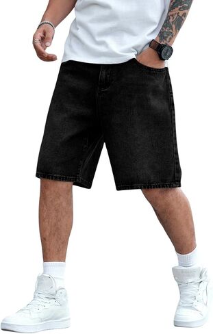 Verdusa Men's Wide Leg Baggy Jean Shorts Mid Waist Vintage Summer Denim Shorts in Saudi Arabia