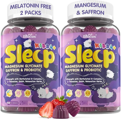 Kids Sleep Gummies - Magnesium Glycinate Saffron for kids w/ Vitamin B6 D3, L-Theanine, GABA, Chamomile, Methylate B12 for Peaceful Sleep, Relax Brain & Muscle, Bedtime Unwind, Melatonin Free,120 Cts in Saudi Arabia