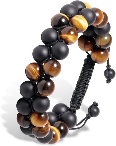 Tiger Eye Bracelet for Men, Triple Protection Bracelet Black Onyx Stone Beads Bracelet Premium Handmade Authentic Crystal Stone Bracelet for Men Balance and Protection Grounding Gift for Men in Saudi Arabia