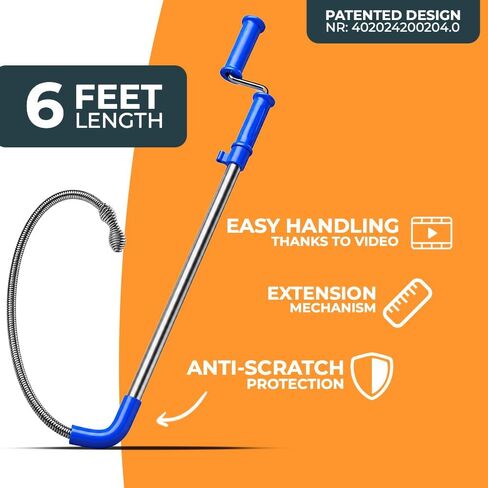 toilet snake [6 feet] - toilet auger for heavy toilet blockages - No damage thanks to silicone protection - the closet auger for real DIYs! (6 FEET) in Saudi Arabia