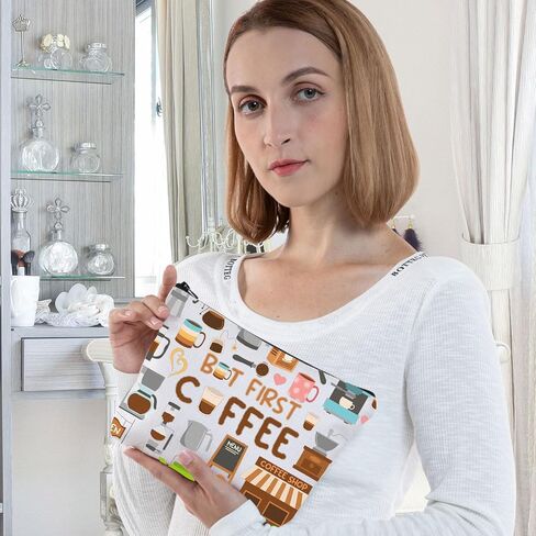 WZMPA Coffee Lover Survival Kit Coffee Drinker Themed Gift But First Coffee Travel Zipper Pouch Bag For Coffee Maker (But First Coffee) in Saudi Arabia