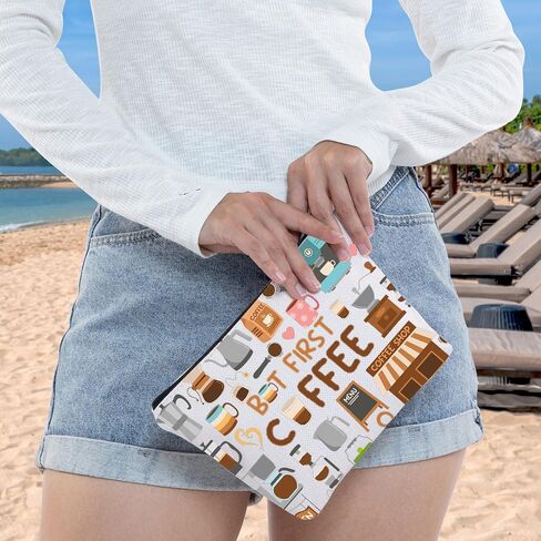 WZMPA Coffee Lover Survival Kit Coffee Drinker Themed Gift But First Coffee Travel Zipper Pouch Bag For Coffee Maker (But First Coffee) in Saudi Arabia