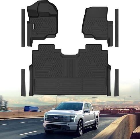 جميع الحصير في أرضية أرضية الطقس لفورد F150/F-150 2015-2025 Supercrew CAB (تشمل 22-24 طرازات البرق) ، وبطانات أرضية مطاطية TPE مضادة للانزلاق مجموعة السيارات الكاملة لمجموعة 2025 Ford F-150 ملحقات in Kuwait