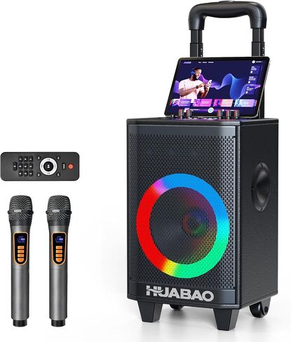 Karaoke Machine with 2 Wireless Microphones, Portable Microphone Speaker for Adults and Kids, PA System with LED Lights, Supports USB/AUX/FM/TF Card, for Party/Meeting in Saudi Arabia