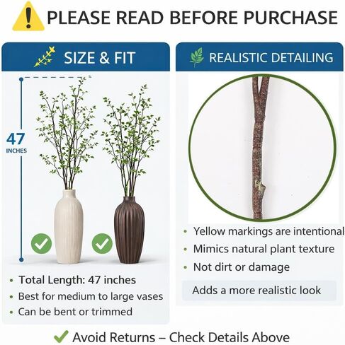 Artificial Greenery Stems, 47"Tall Fake Plants Branches, Real Touch Faux Enkianthus Perulatus Twig Leaf for Home Garden Office Wedding Vase Filler Shop Decoration (3 Packs-Green) in Saudi Arabia
