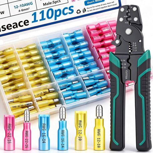 smseace 160pcs Bullet wire connectors with Crimp/Stripping/Cutting Multifunction wire crimping tool 22-10AWG Insulated Male/female Bullet Connector kit Electrical Bullet Crimp Connectors in Saudi Arabia
