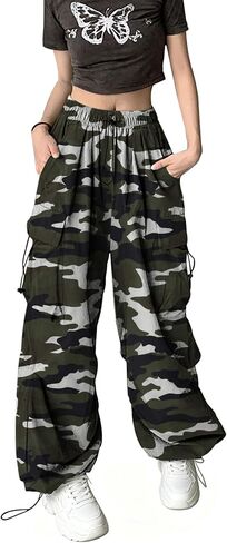 Women's Baggy Cargo Pants Parachute Pants High Waisted Relax Fit Y2K Street Drawstring Pants with Pockets in Saudi Arabia