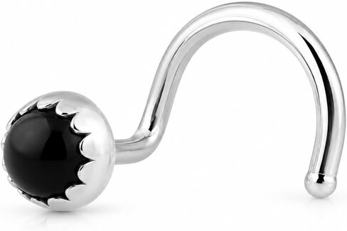 Sterling Silver Nose Screw Studs Shaped Nose Rings, 18-20 GA Nostril Corkscrew Piercing for Women Men Handmade (18 GA | Right Side | Screw, Black Onyx 3mm) in Saudi Arabia