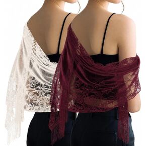 2pcs Black and White Lace Shawl Evening Dresses Shawls Sheer Scarfs with Tassels for Women Wedding Formal Party in Saudi Arabia