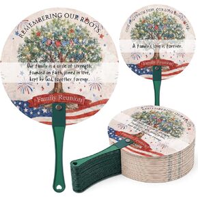 100 PCS Family Reunion Party Party Favors Family Tree Round Handheld Fans الذين يتذكرون جذورنا البلاستيكية مع مقبض للهدايا الحفلات هدايا in Kuwait