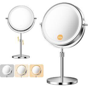 30X Magnifying Makeup Mirror with 3 Level LED Lights, 360° Rotation, Strong Suction, Portable Travel-Friendly Design, Perfect for Precision Grooming and Flawless Makeup Application in Saudi Arabia