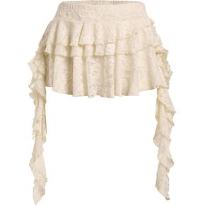 Women's Floral Lace Layered Ruffle Mini Skirt Low Rise Asymmetrical Going Out Skirts in Saudi Arabia