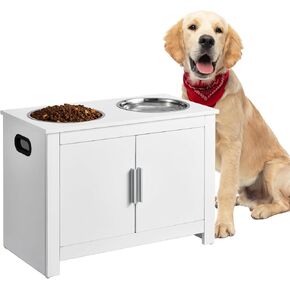 VEVOR Elevated Dog Bowls with Storage Cabinet, Pet Feeding Station with 2 Raised Dog Bowls, Wooden Dog Food Bowl Stand with Handles & Magnetic Doors, Pet Toy Storage Organizer for Christmas Dogs Gifts in Saudi Arabia